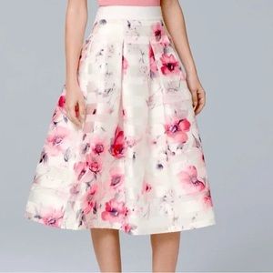 White House black market poppy satin stripe skirt